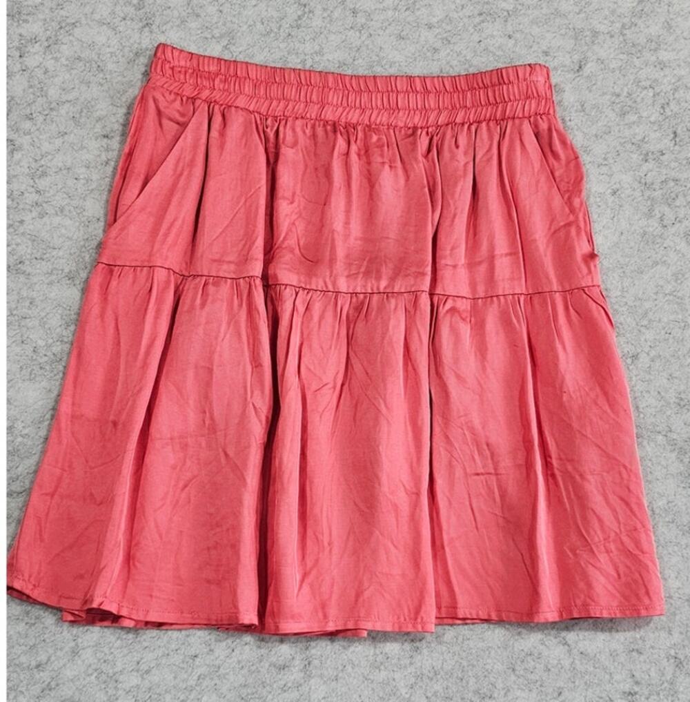 Nation LTD Pink Tiered Smocked Mini Skirt, Quincy, Elastic Waist, Pockets, Sz XS